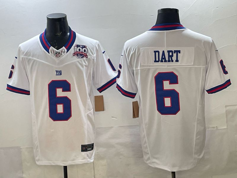 Men 2025 Nike New York Giants #6 Dart white Throwback 5th generation Limited NFL Jersey 006